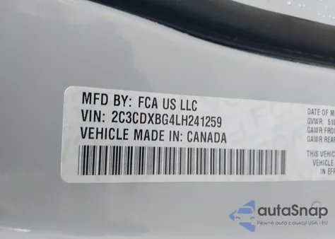 2020 Dodge Charger Sxt Rwd из США, поврежденный, VIN 2C3CDXBG4LH241259